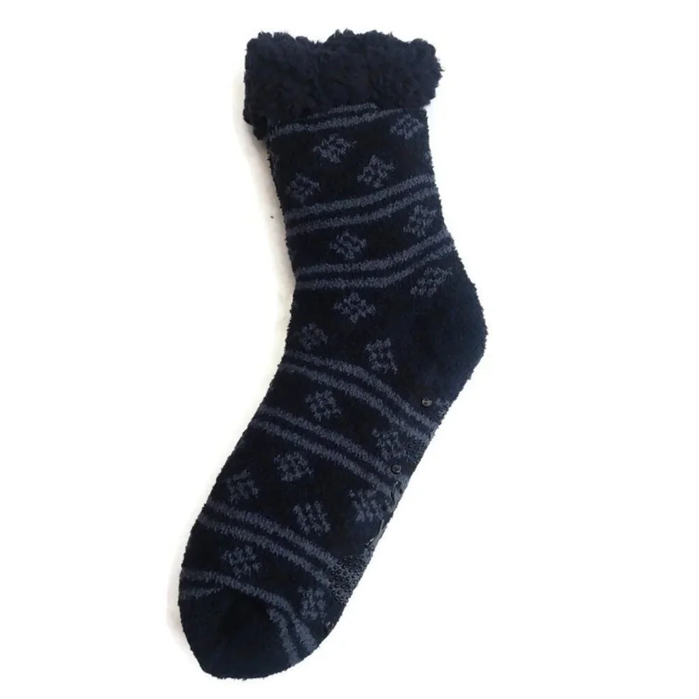 MUK LUKS Mens Cabin Socks L/XL Shoe Size 11/13 Dark Blue Multi Warm and Cozy RT
